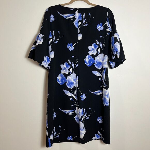 Lauren Ralph Lauren Black Boho Floral Shift Dress Womens 10 Puff Ruffle Sleeve - Picture 3 of 6